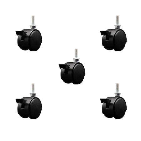 Service Caster 2'' Black Metal Hood Twin Caster Locking Nylon Wheel 5/16 Thread Stem, 5PK SCC-TS02S50D-NYS-FB-B-5161810-5
